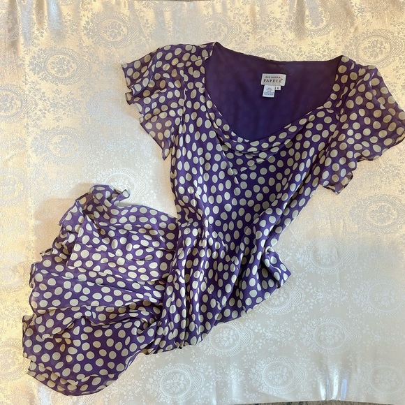 Adrianna Papell purple polka dot silk midi dress - Picture 1 of 7